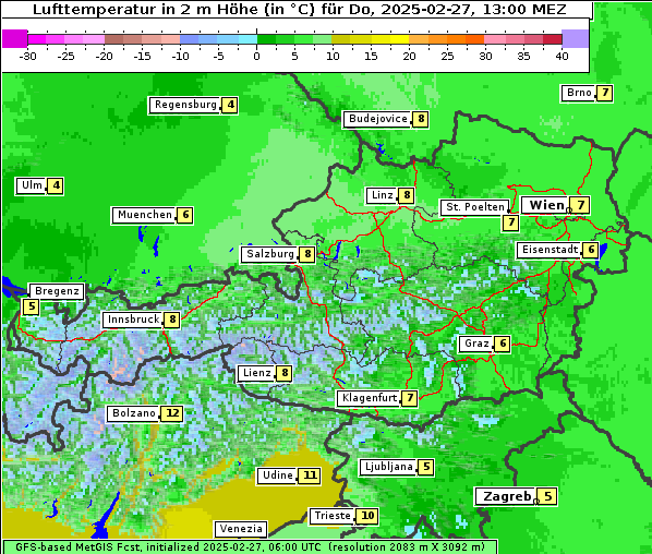 Temperatur, 27. 2. 2025