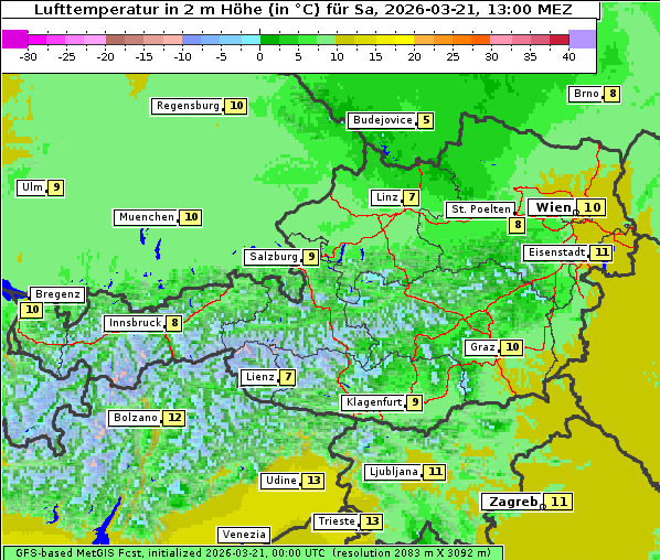 Temperatur, 21. 3. 2026