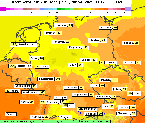 Temperatur, 17. 8. 2025
