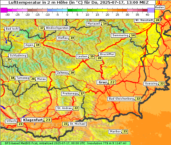 Temperatur, 17. 7. 2025