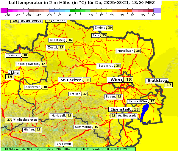 Temperatur, 21. 8. 2025