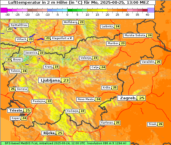 Temperatur, 25. 8. 2025