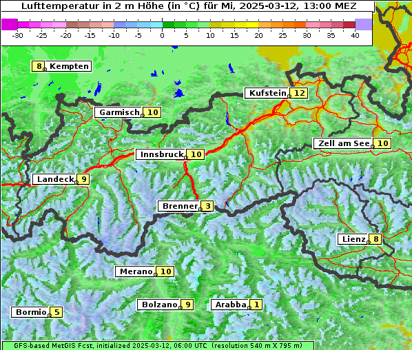 Temperatur, 12. 3. 2025