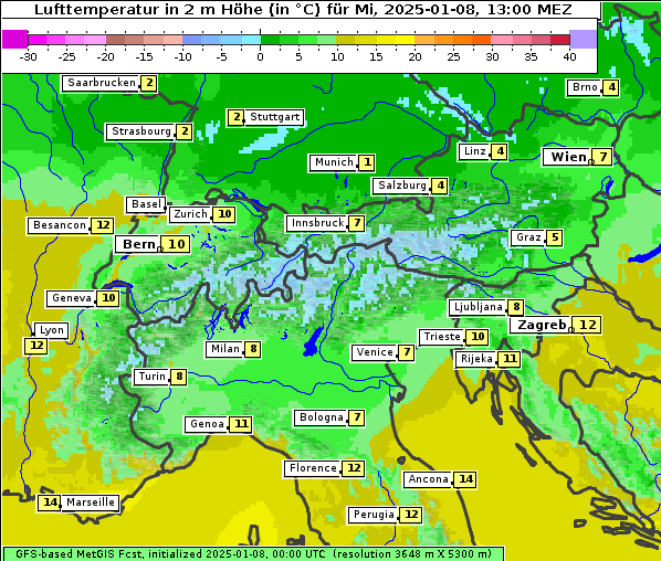 Temperatur, 8. 1. 2025