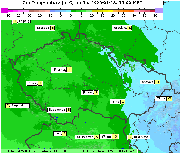 Temperatur, 13. 1. 2026