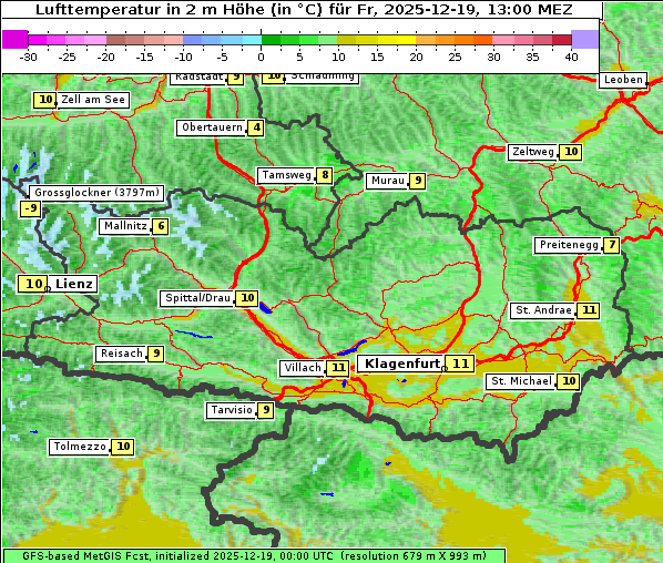 Temperatur, 19. 12. 2025