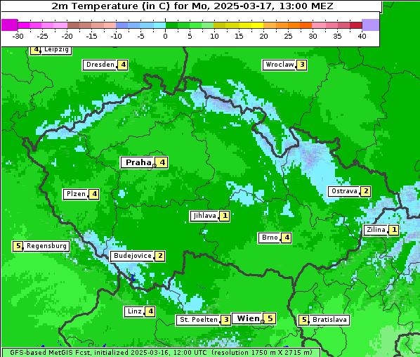 Temperatur, 17. 3. 2025