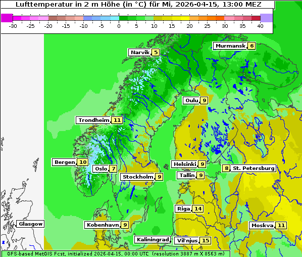Temperatur, 15. 4. 2026