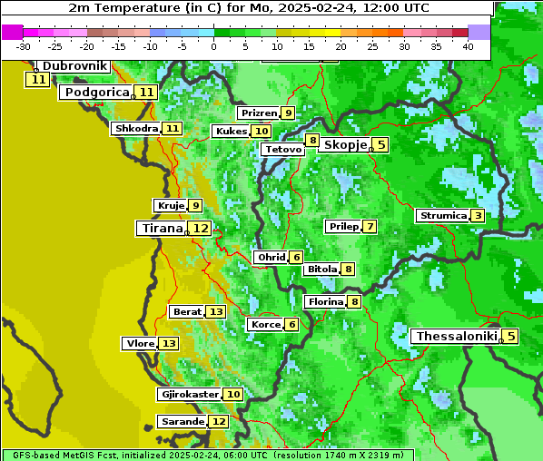 Temperatur, 24. 2. 2025