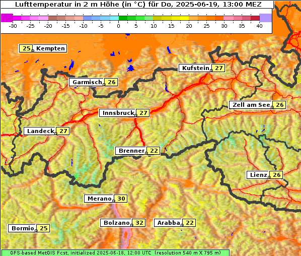 Temperatur, 19. 6. 2025