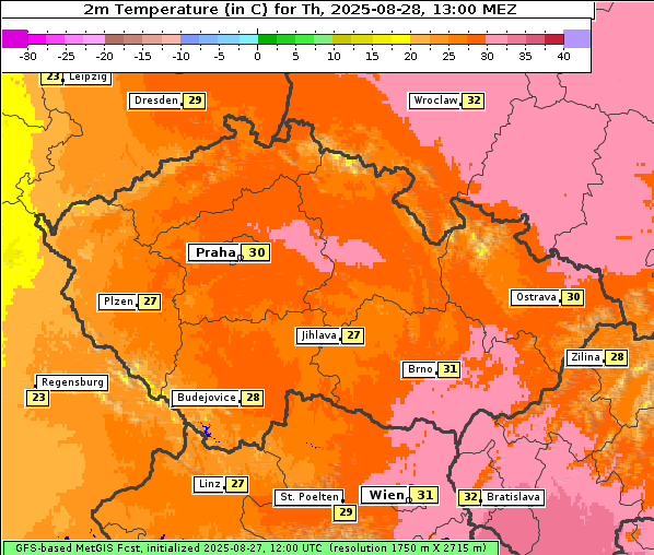 Temperatur, 28. 8. 2025