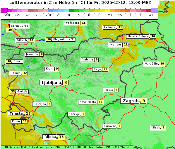 Temperatur, 12. 12. 2025