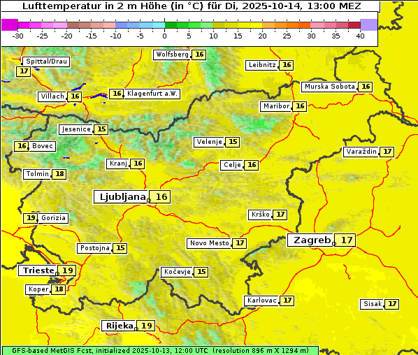 Temperatur, 14. 10. 2025