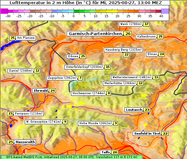 Temperatur, 27. 8. 2025