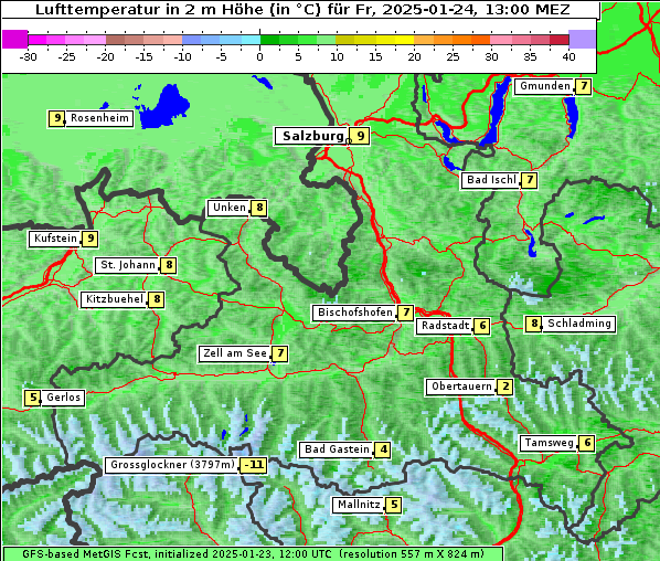 Temperatur, 24. 1. 2025