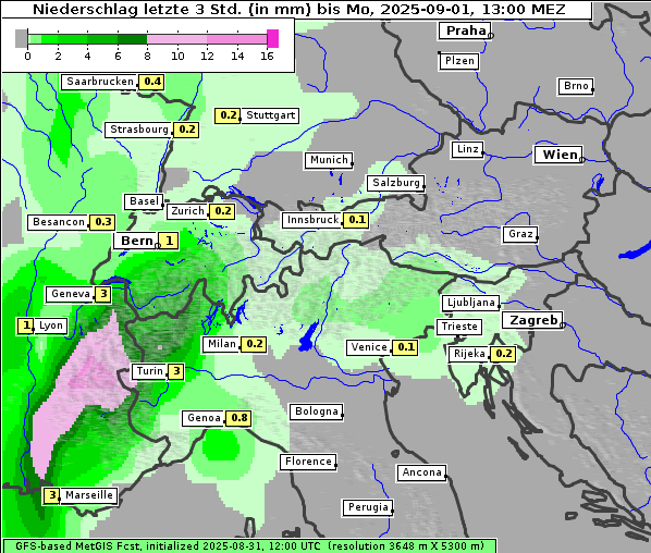 Niederschlag, 1. 9. 2025