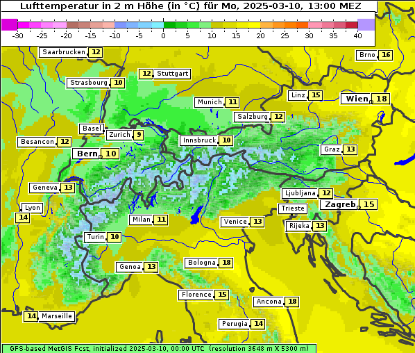 Temperatur, 10. 3. 2025