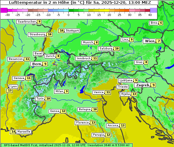 Temperatur, 20. 12. 2025