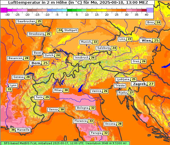 Temperatur, 18. 8. 2025