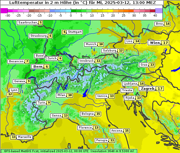 Temperatur, 12. 3. 2025