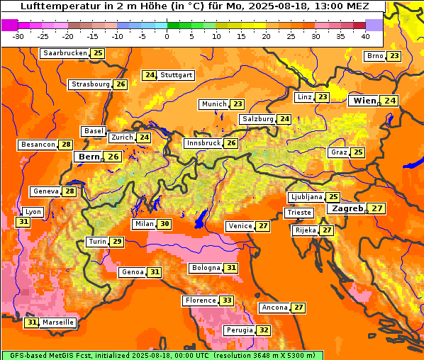 Temperatur, 18. 8. 2025