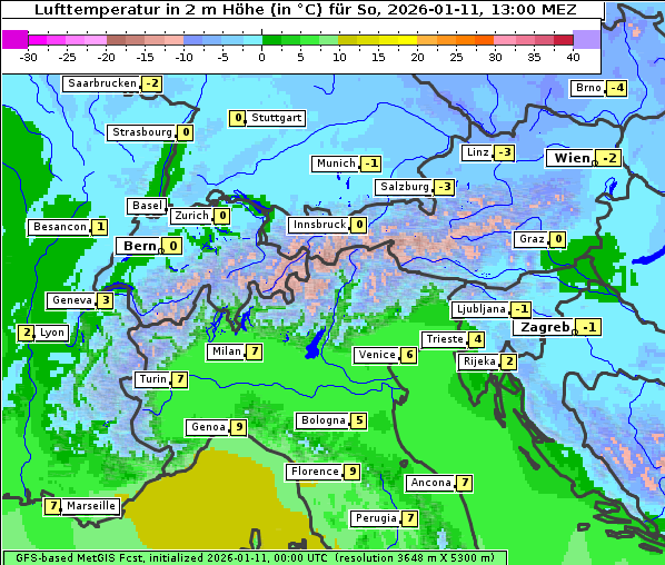 Temperatur, 11. 1. 2026