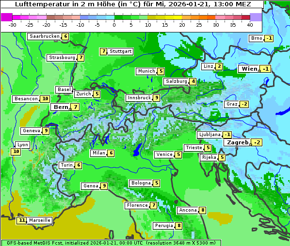 Temperatur, 21. 1. 2026