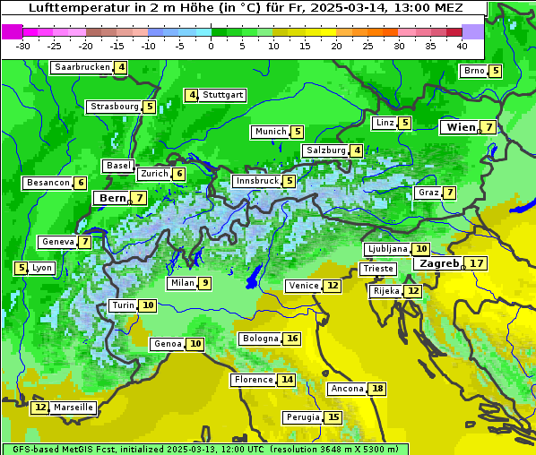 Temperatur, 14. 3. 2025