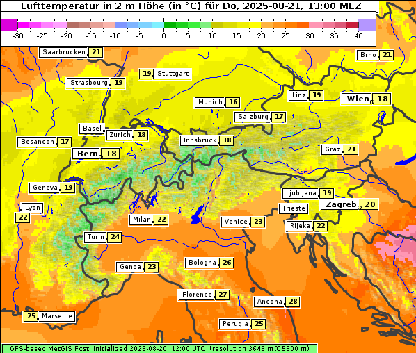 Temperatur, 21. 8. 2025