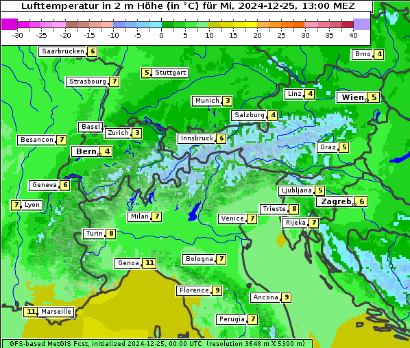 Temperatur, 25. 12. 2024