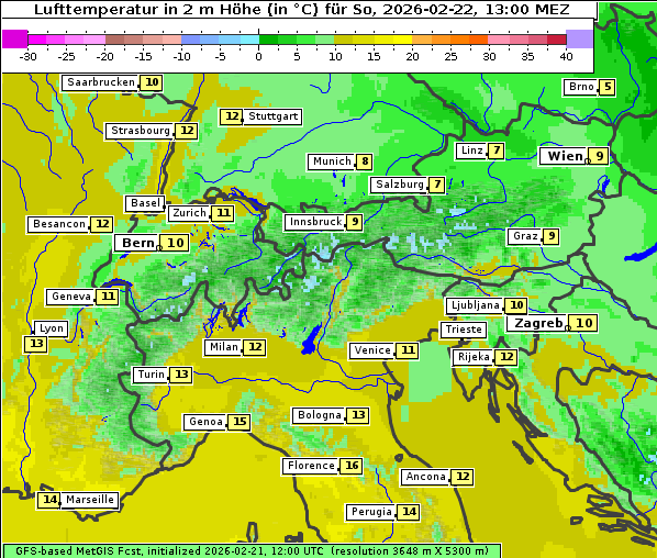 Temperatur, 22. 2. 2026
