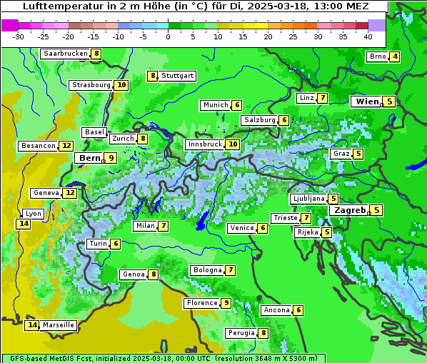 Temperatur, 18. 3. 2025