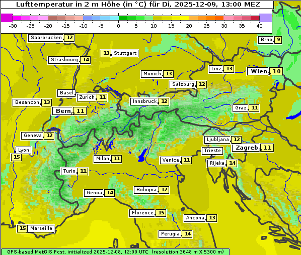 Temperatur, 9. 12. 2025