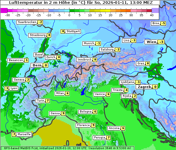 Temperatur, 11. 1. 2026