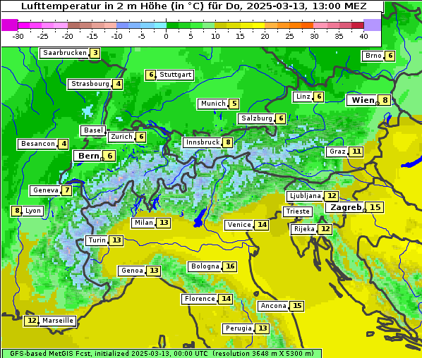 Temperatur, 13. 3. 2025