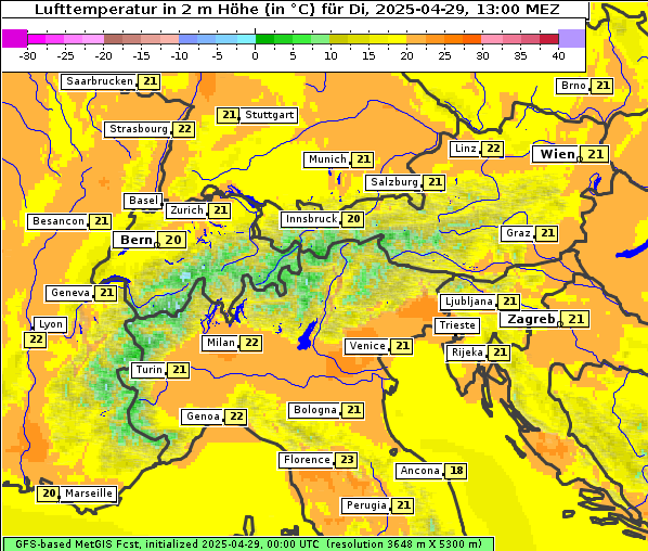 Temperatur, 29. 4. 2025