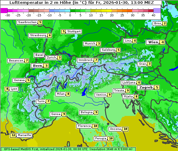Temperatur, 30. 1. 2026