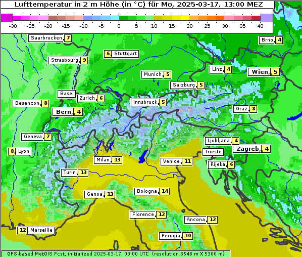 Temperatur, 17. 3. 2025