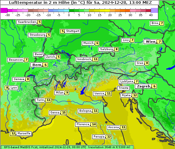 Temperatur, 28. 12. 2024