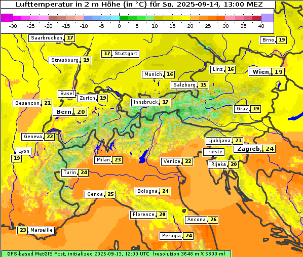 Temperatur, 14. 9. 2025