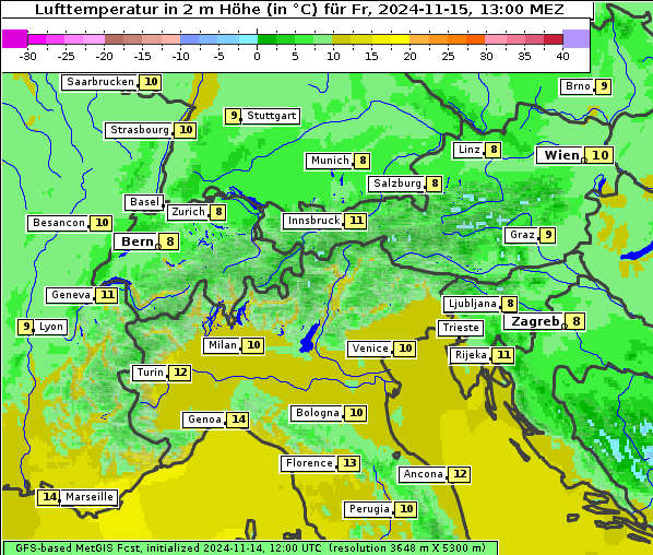 Temperatur, 15. 11. 2024