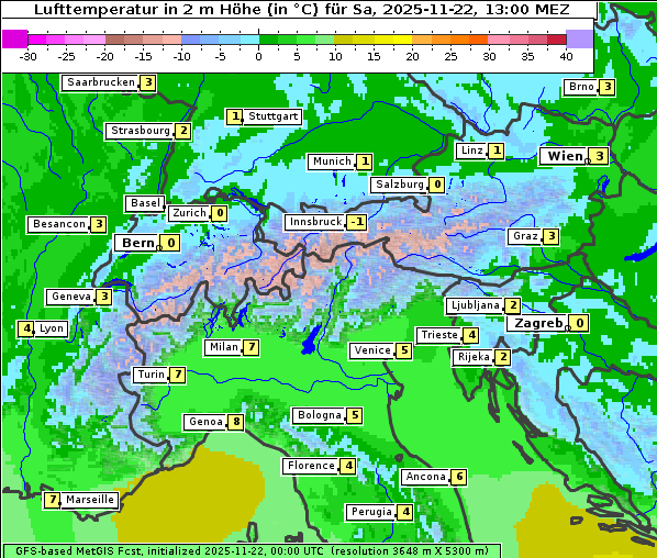 Temperatur, 22. 11. 2025