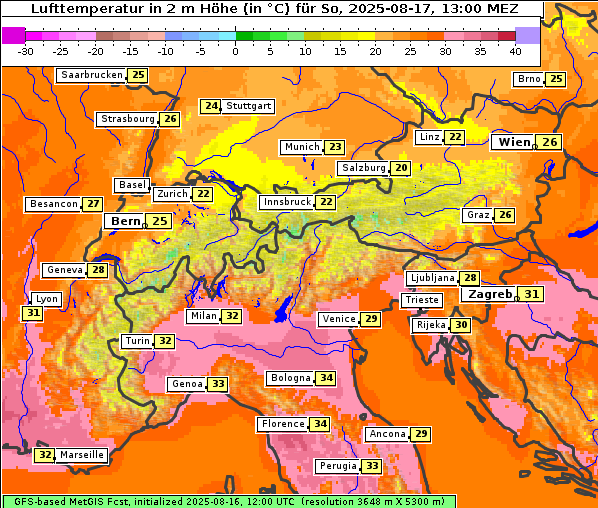 Temperatur, 17. 8. 2025