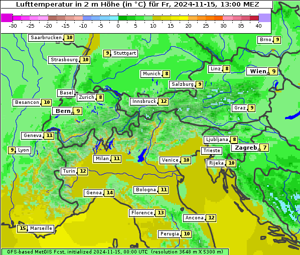 Temperatur, 15. 11. 2024