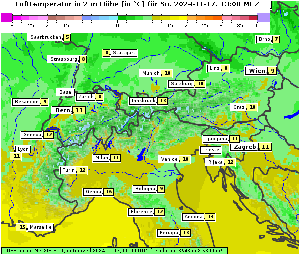 Temperatur, 17. 11. 2024