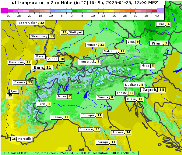 Temperatur, 25. 1. 2025