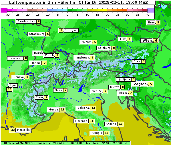 Temperatur, 11. 2. 2025