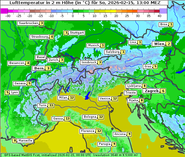 Temperatur, 15. 2. 2026