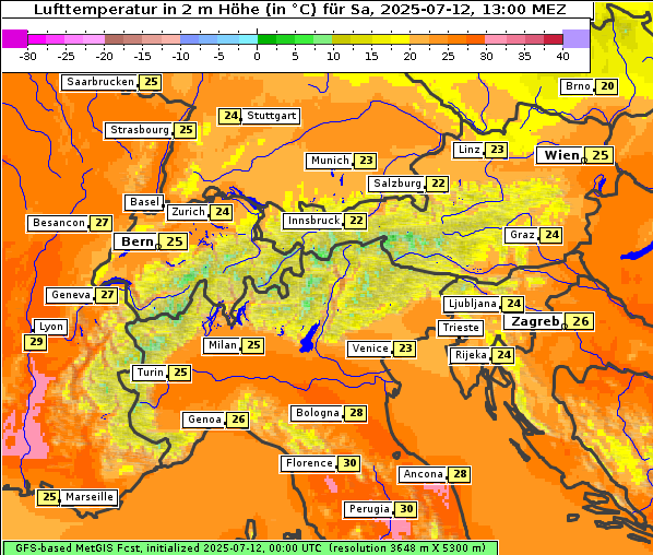 Temperatur, 12. 7. 2025