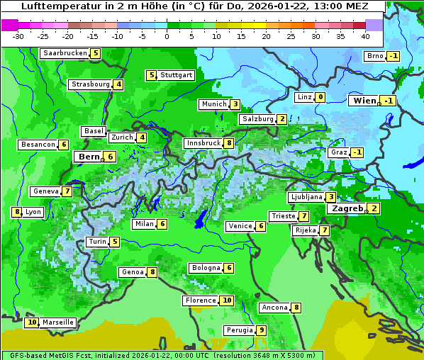 Temperatur, 22. 1. 2026